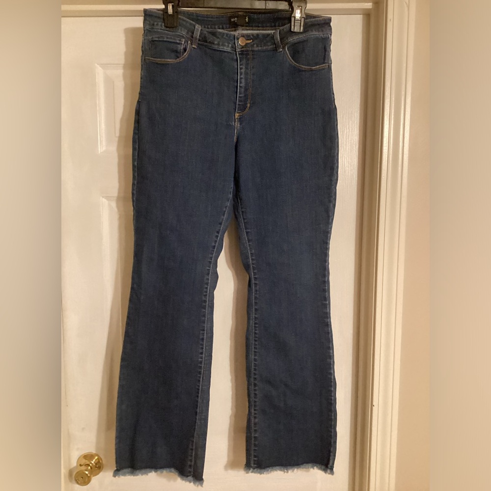 Susan Graver frayed hem bootcut jeans.   Size 12 dark denim